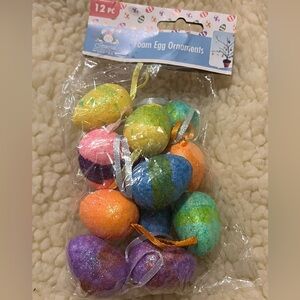 Foam Egg Ornaments - Assorted Colors - Pack of 12
